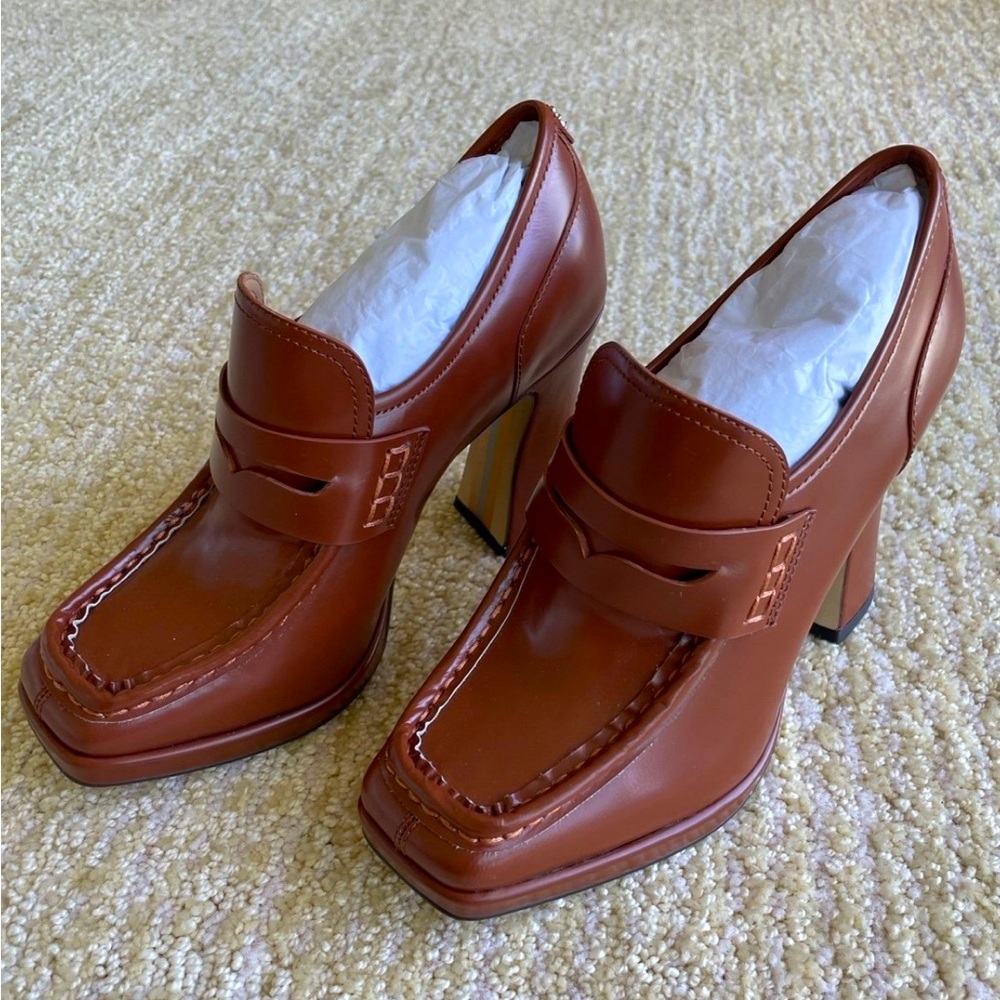 NWT Sam Edelman Jeanette Womens 6 DarkMocha Brown Box Leather Heel Pump Loafers